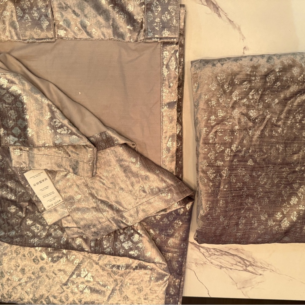 West Elm Velvet Velour Metallic Gold Diamond Black Out Curtains - Picture 9 of 11